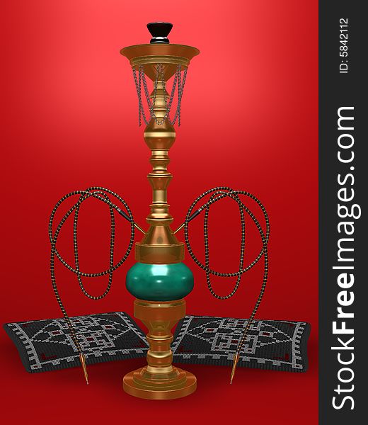 This image of a turkish hookah, 3d rendering. This image of a turkish hookah, 3d rendering