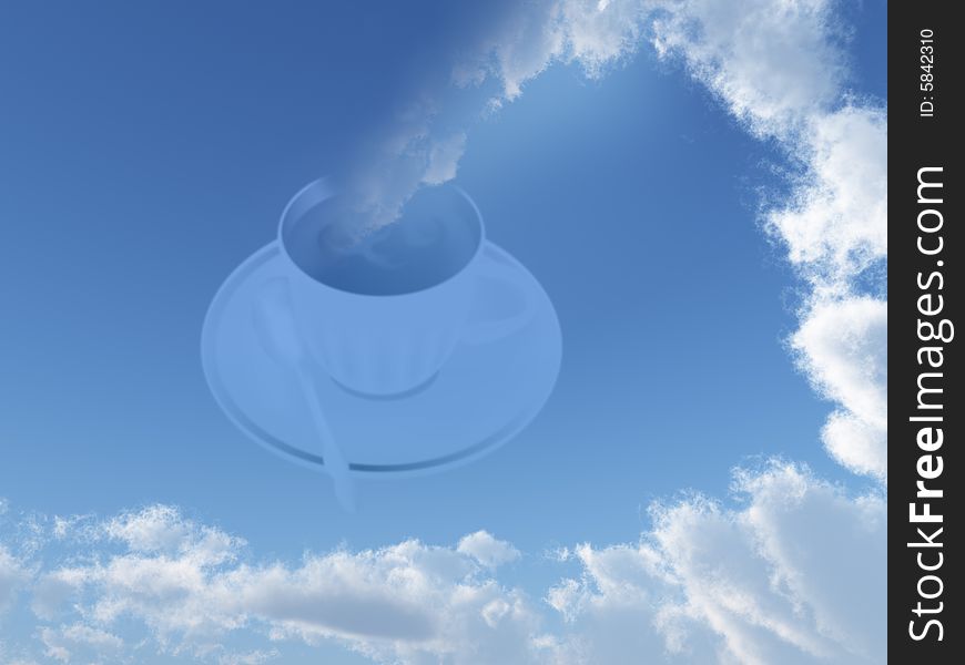 The cup with a hot drink, pairs forms clouds. The cup with a hot drink, pairs forms clouds