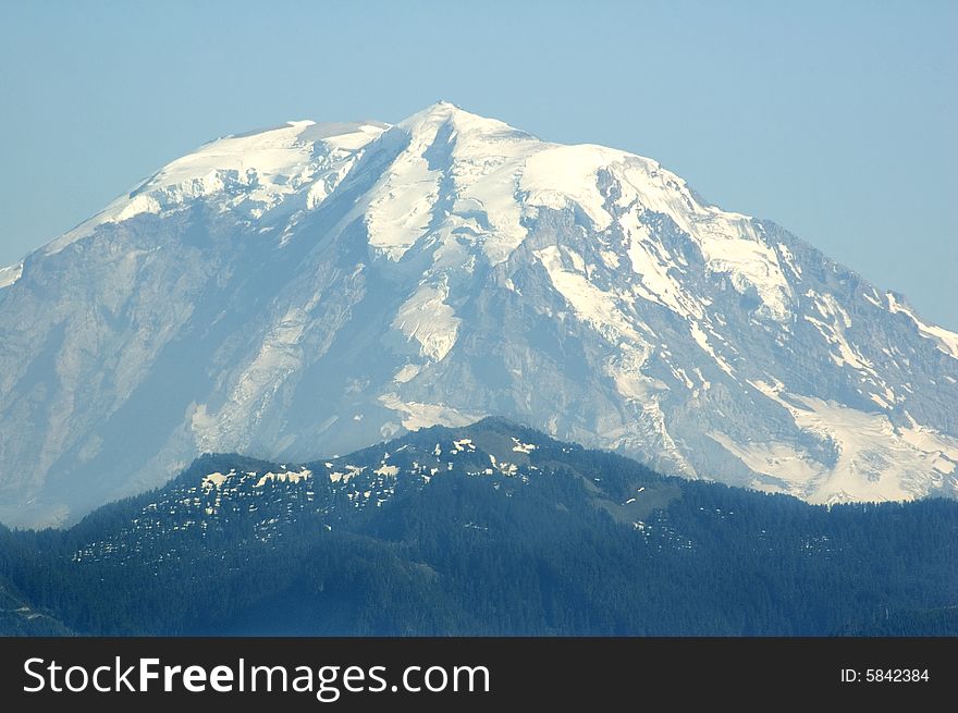 The peak of Mount Rainier from approximately 50 miles away. The peak of Mount Rainier from approximately 50 miles away.