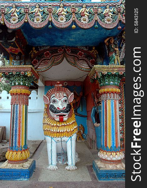 Colourful sculpture of a village temple of Orissa-India.