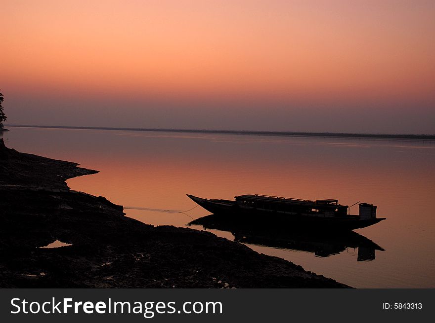 Sunset on the river of West Bengal-India. Sunset on the river of West Bengal-India.