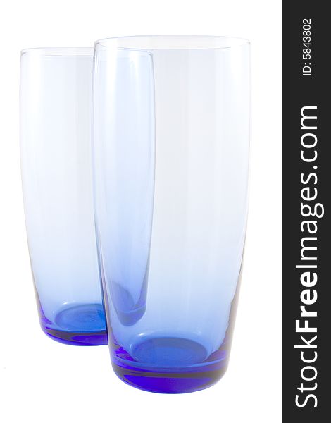 Two blue glass on white background