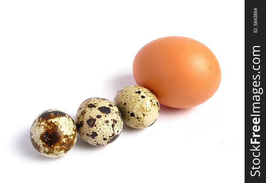 Chicken and Quail Eggs on white background