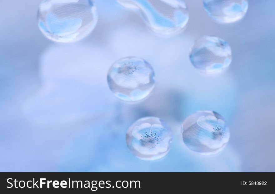 Water drops on a glass surface with a colorful background