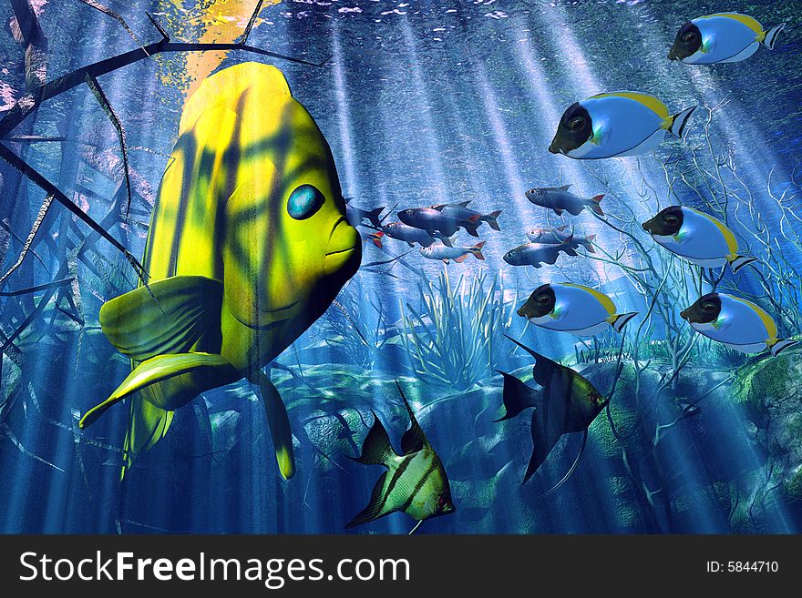 Illustration of the reefscape in the Caribbeans. Illustration of the reefscape in the Caribbeans