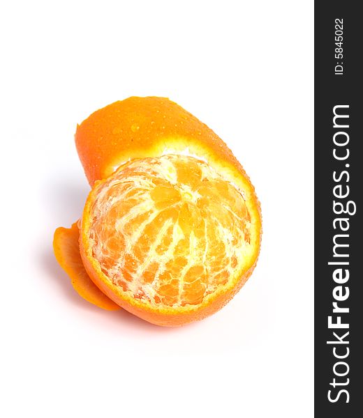 Organic Tangerine peeled, on white background
