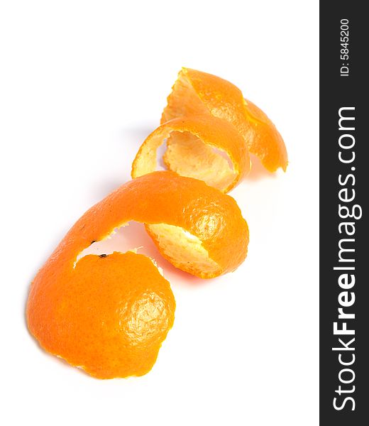 Tangerine skin on white background