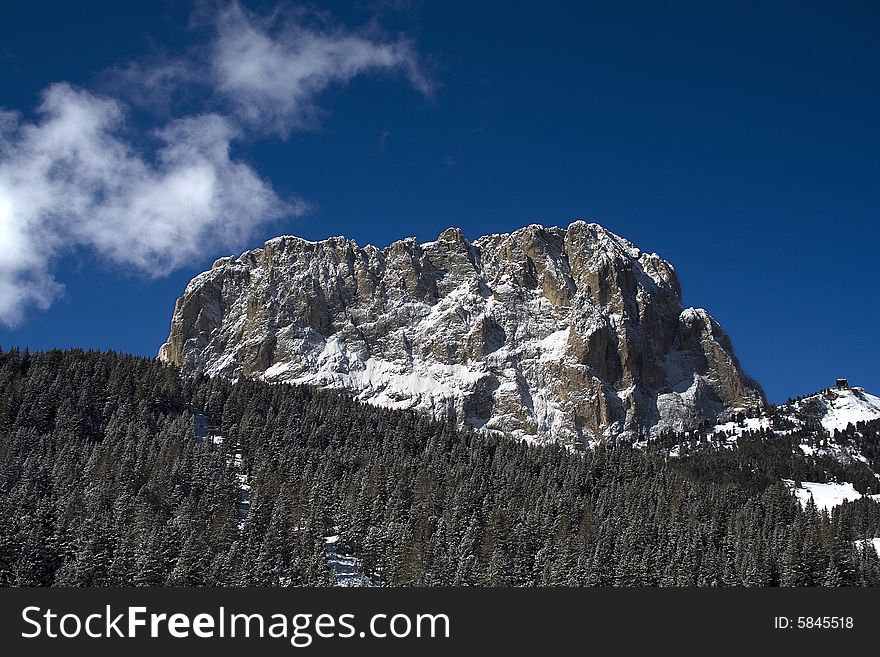 A landscape of Saslong, in selva di val gardena in winter. A landscape of Saslong, in selva di val gardena in winter