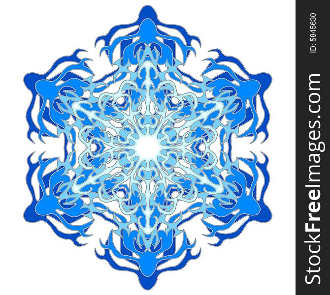 Big blue snowflake made of various smaller patterns. Big blue snowflake made of various smaller patterns.