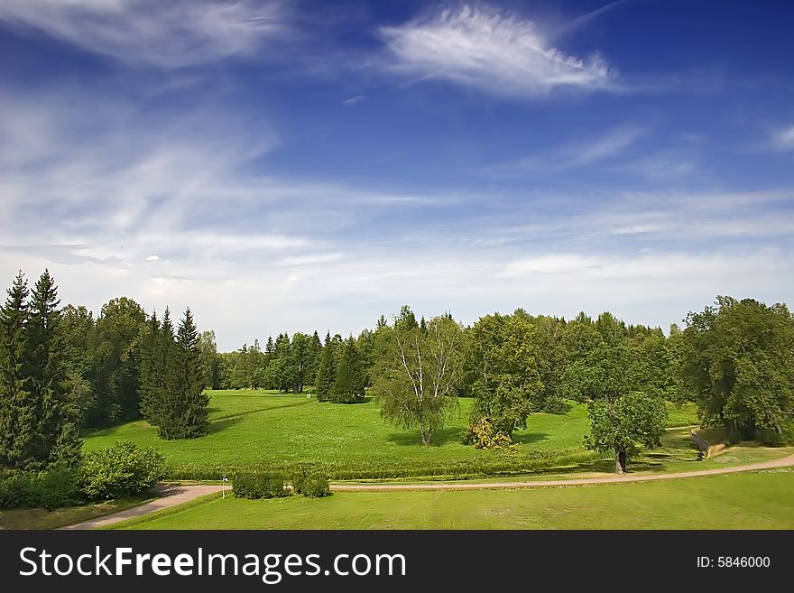 Landscape with blue sky, clouds and forest. Landscape with blue sky, clouds and forest