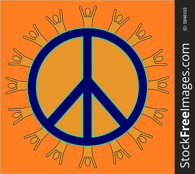 Peace symbol with people silhouette around the outer edge. Peace symbol with people silhouette around the outer edge