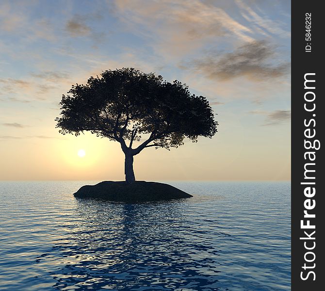 The big tree on small island - digital artwork