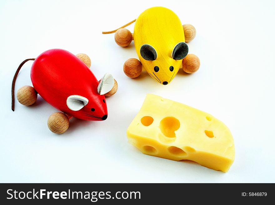 Red and yellow mice with cheese. Red and yellow mice with cheese
