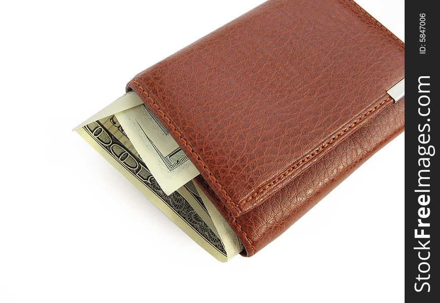 Purse with money on a white background