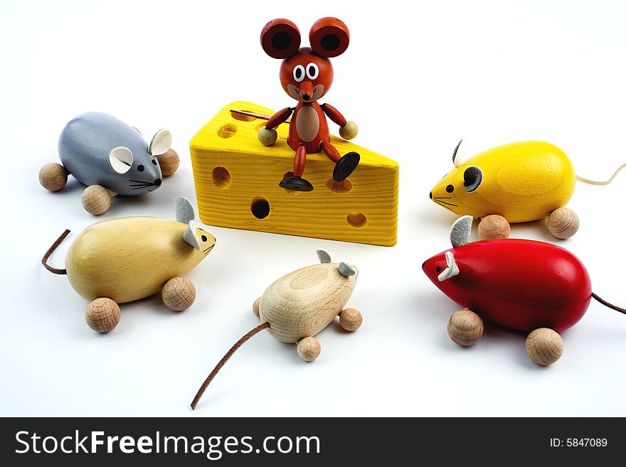 Six wooden mice