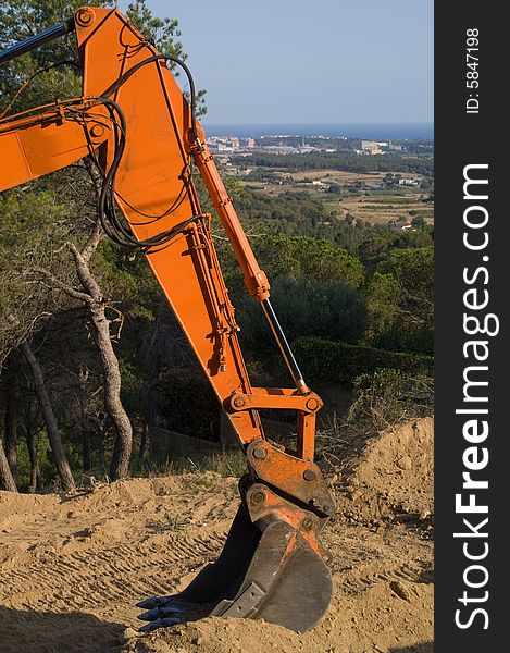 A close up orange bulldozer