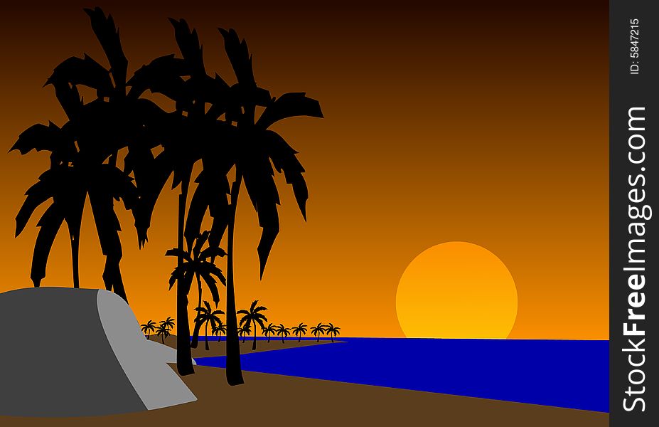 A Realistic Sunset Beach illustration