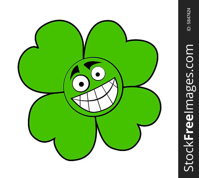 Lucky green cartooned Quarterfoil with smiley icon of happy