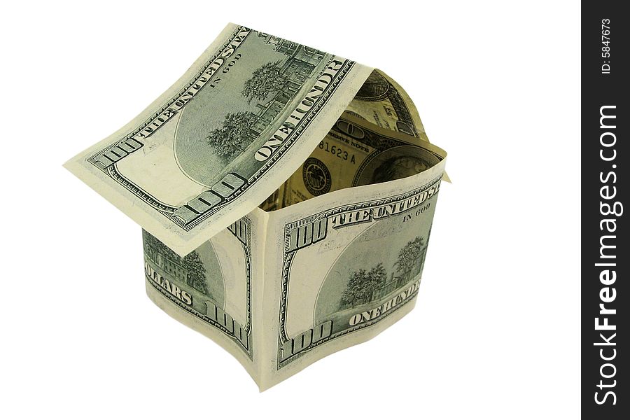 House from dollars on a white background