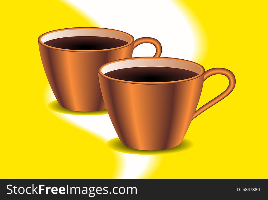 Two cups of coffee on a yellow background