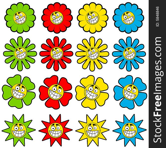 Colored smiling blooms at different shapes. Colored smiling blooms at different shapes