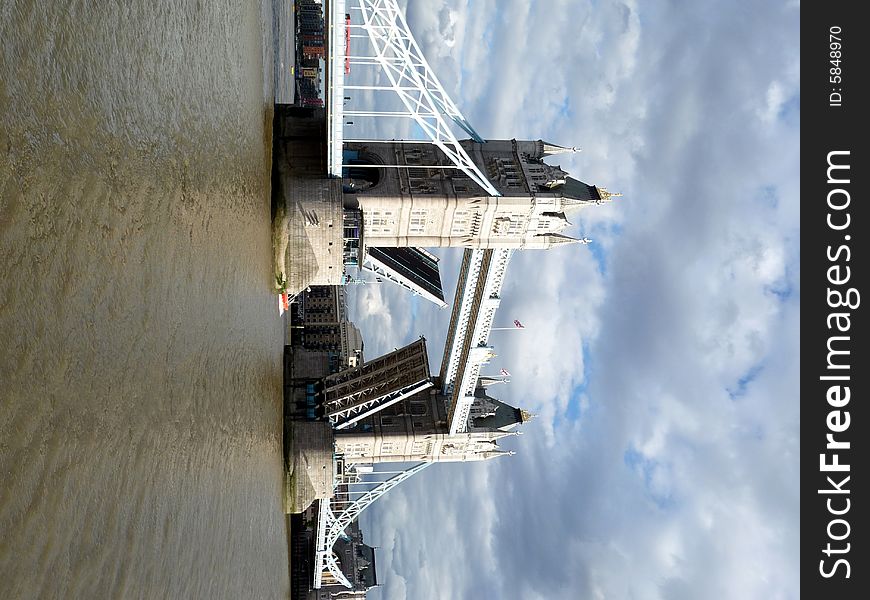 A view of the historic Tower Bridge which is located over the River Thames in London. A view of the historic Tower Bridge which is located over the River Thames in London.
