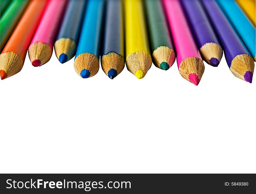 Set of color pencils isolated on white