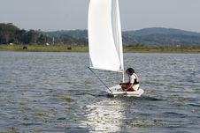 Couple Sailing On Lake - Horizontal Royalty Free Stock Photo Couple Sailing On Lake - Horizontal Royalty Free Stock Photo