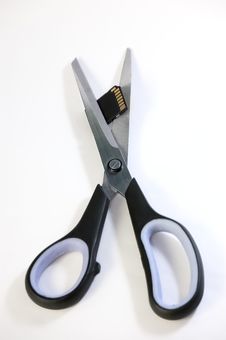 Scissors And Usb Flash Memory Royalty Free Stock Image