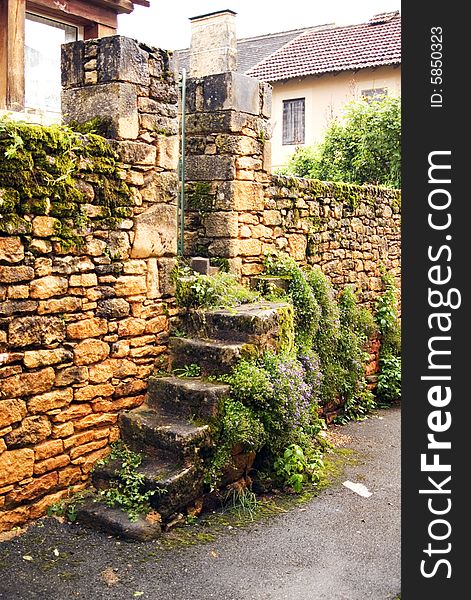 Stone Ladder and entrance at home, small village Goujounac in a province  Cahors, France