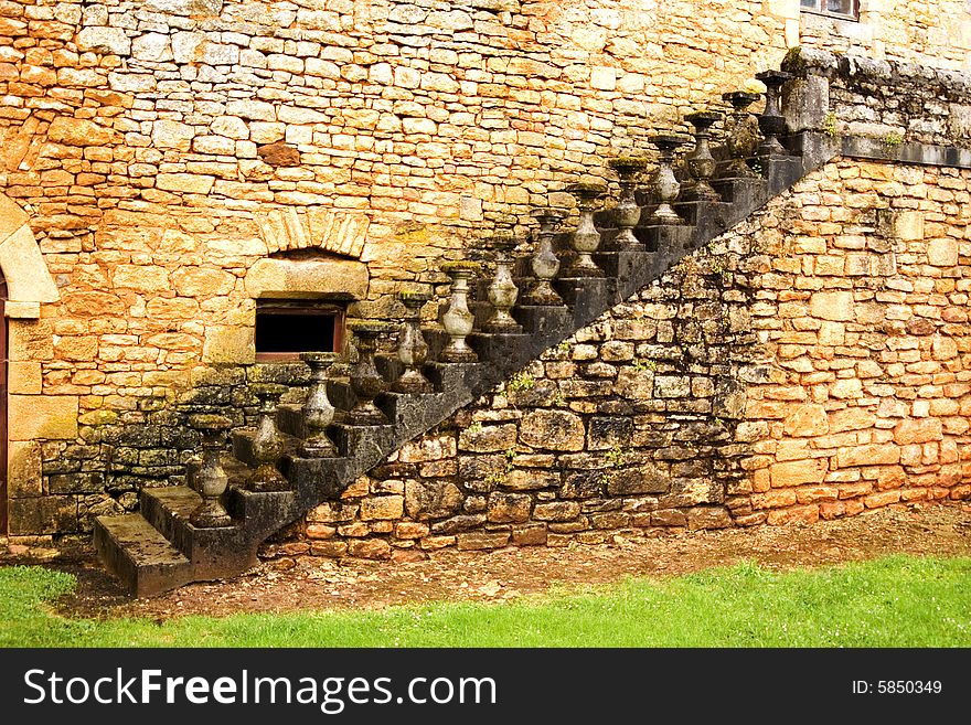 Old Stone Ladder with the destroyed handrail, small village Goujounac in a province Cahors, France (1). Old Stone Ladder with the destroyed handrail, small village Goujounac in a province Cahors, France (1)