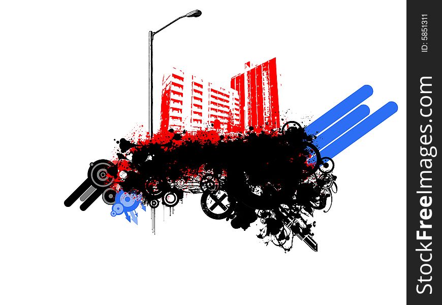 Urban grunge illustration with red and blue elements