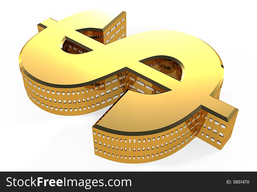 Gold-plated with platinum inlay Dollar symbol isolated (3d rendering)