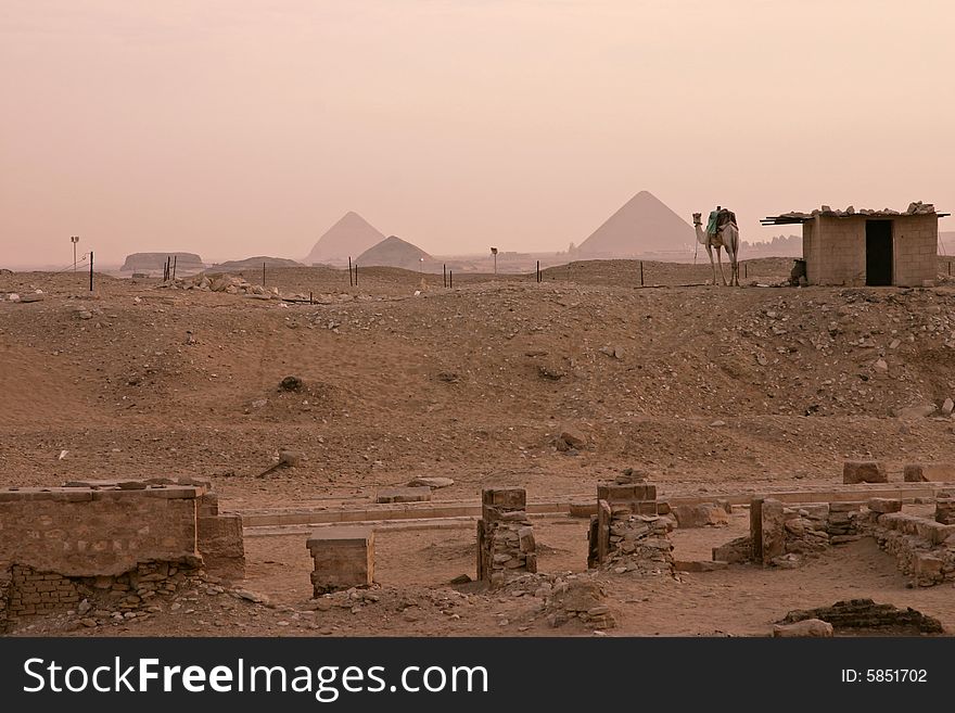 Pyramids in the Distance near the City of Memphis, Egypt