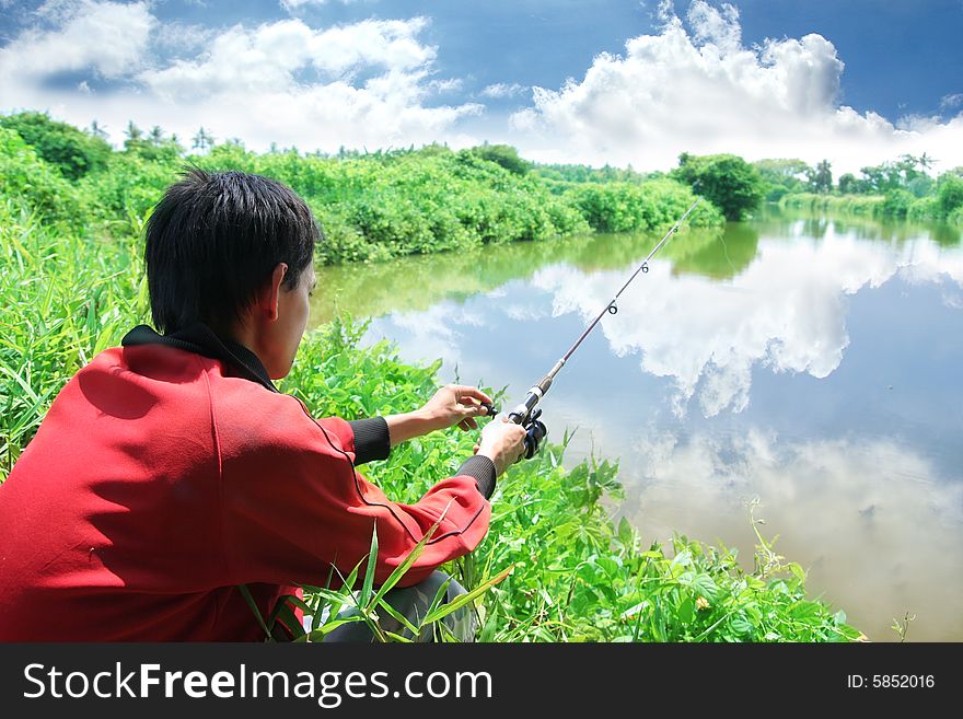 Man fishing outdoor hobby activity