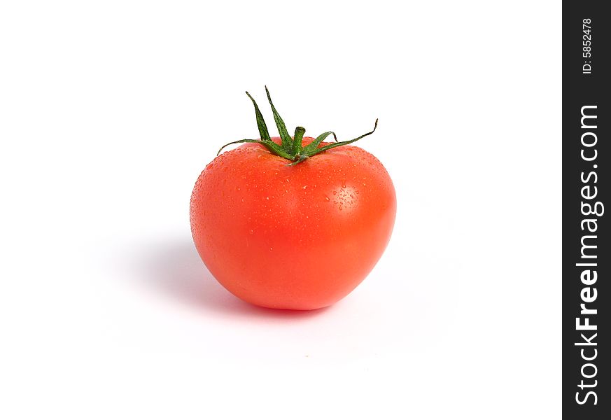 Tomato alone and wet on a white background. Tomato alone and wet on a white background