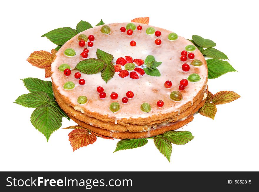 Delicious cake with berries isolated over a white background