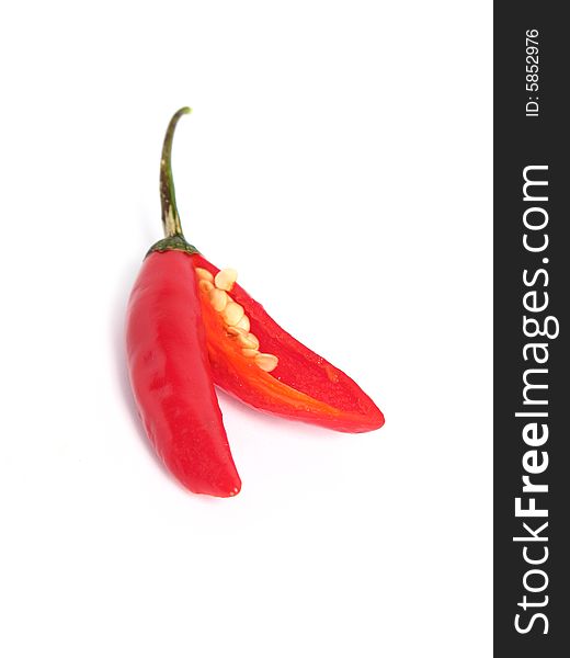 Red chili cut on white background