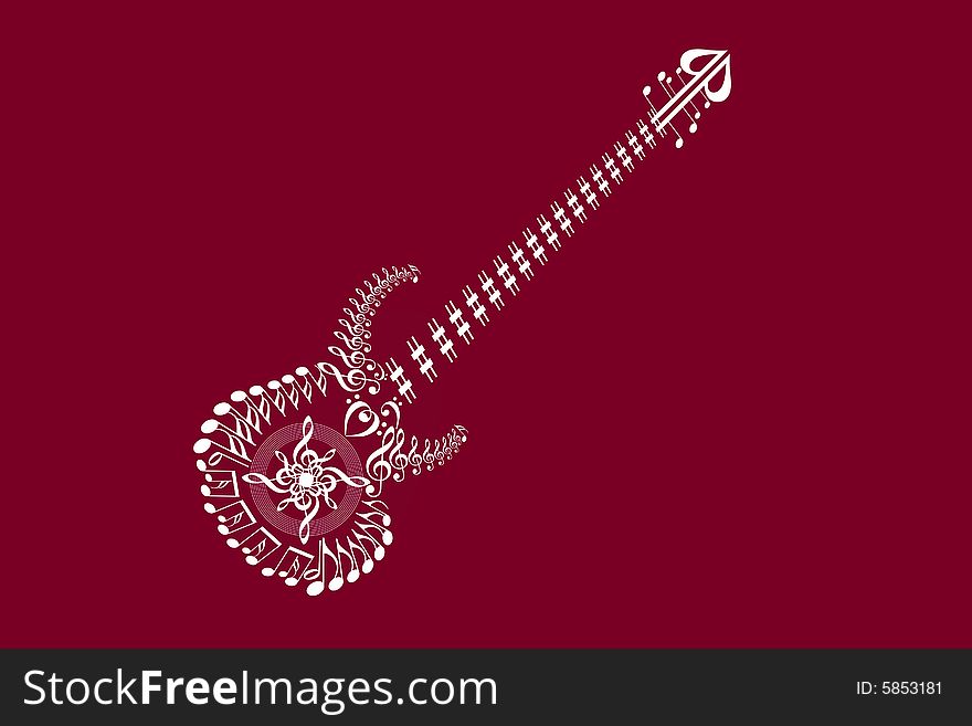 A guitar simple generated all music notes by illustration with brown colour background