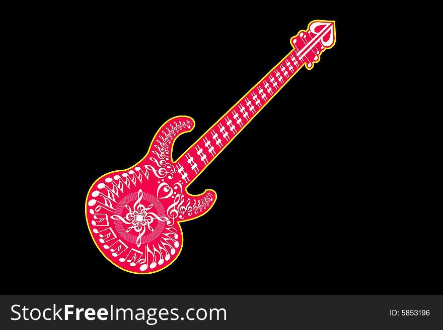 A guitar simple generated all music notes by illustration with black colour background