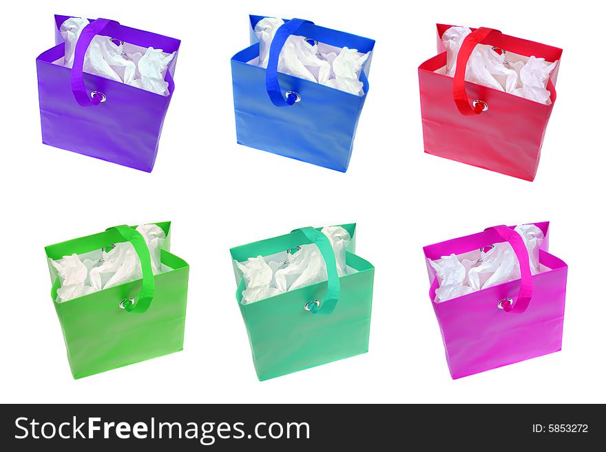 Isolated shopping bags in many different colors