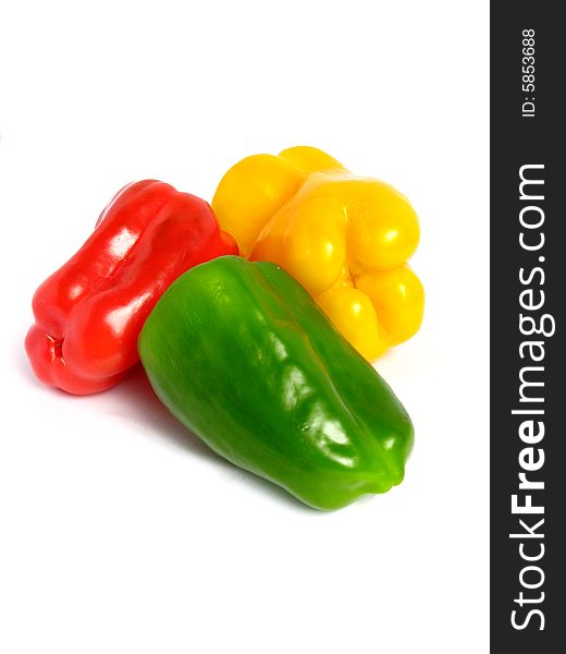 Three color peppers, on white background