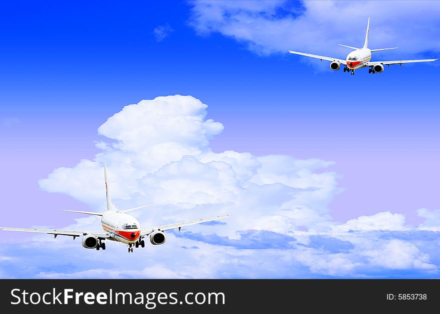 Airplane isolated over sky background