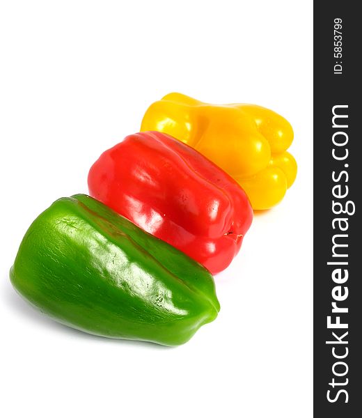 Three color peppers, on white background