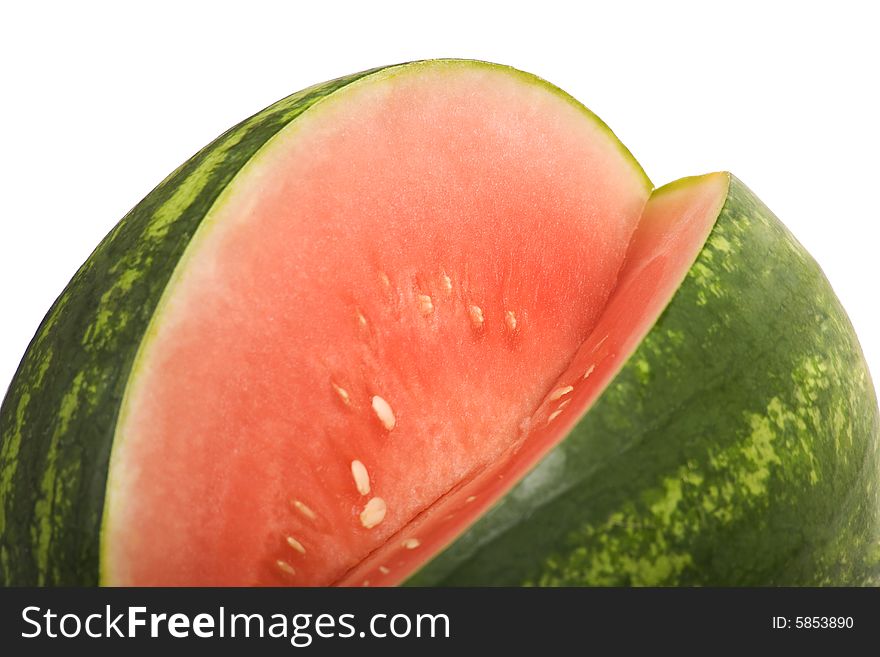 Bright red and green watermelon on a white background