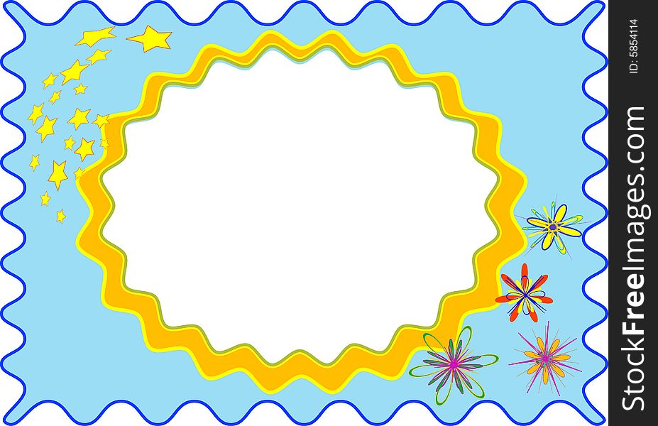 Frame of the blue colour with flower and star. Frame of the blue colour with flower and star