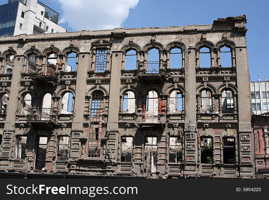 A skeleton of an ancient building without overlappings during carrying out of restoration - restoration - constructions. A skeleton of an ancient building without overlappings during carrying out of restoration - restoration - constructions.