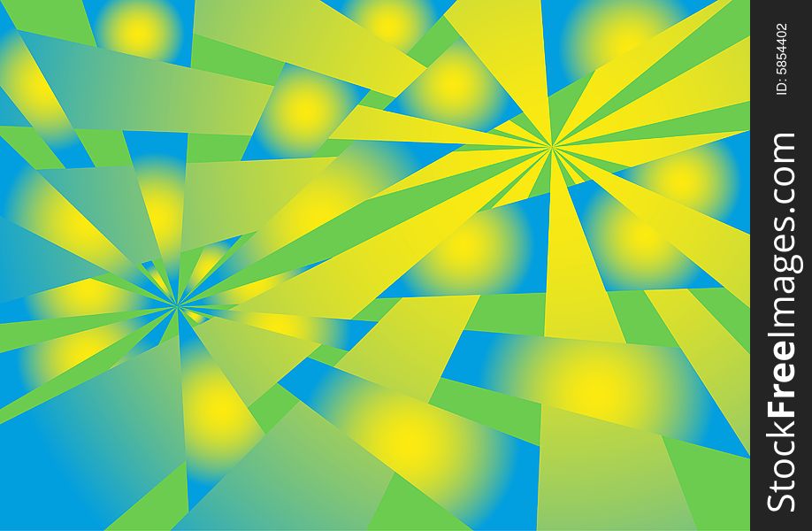 Rays yellow blue colour on green background intertwined between itself