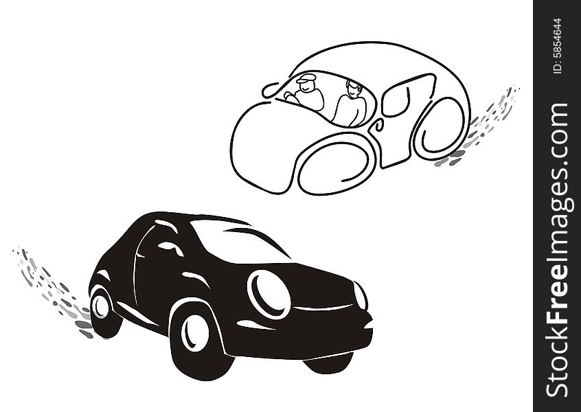 Black and white car illustrations, out line and filled. Black and white car illustrations, out line and filled