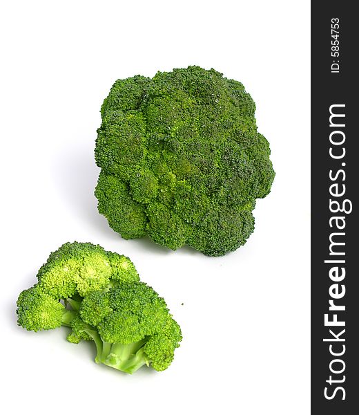 Broccoli flowers on white background